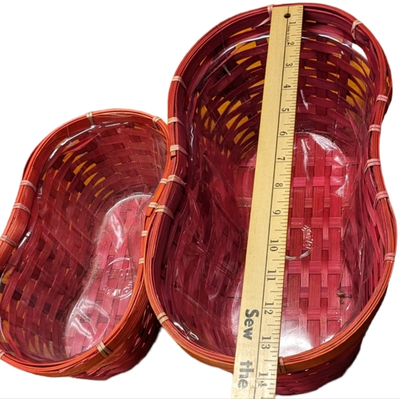 Burton & Burton Red Pink Peanut Shaped Wooden Woven Basket Planters Set of 2 - Picture 6 of 9